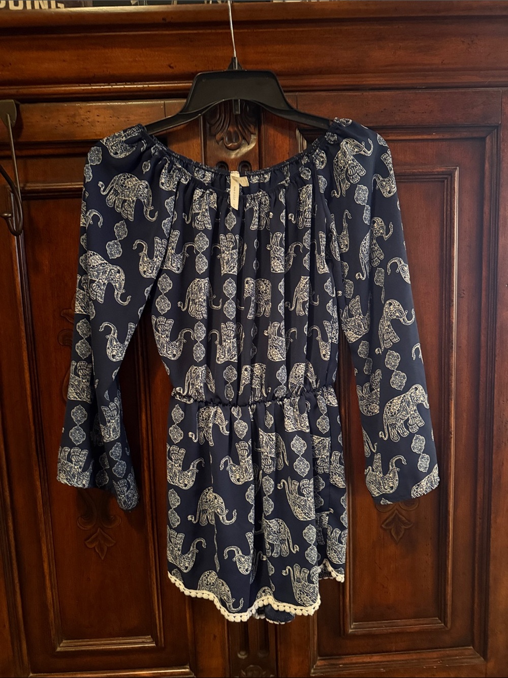 Navy Elephant-Print Off-Shoulder Romper